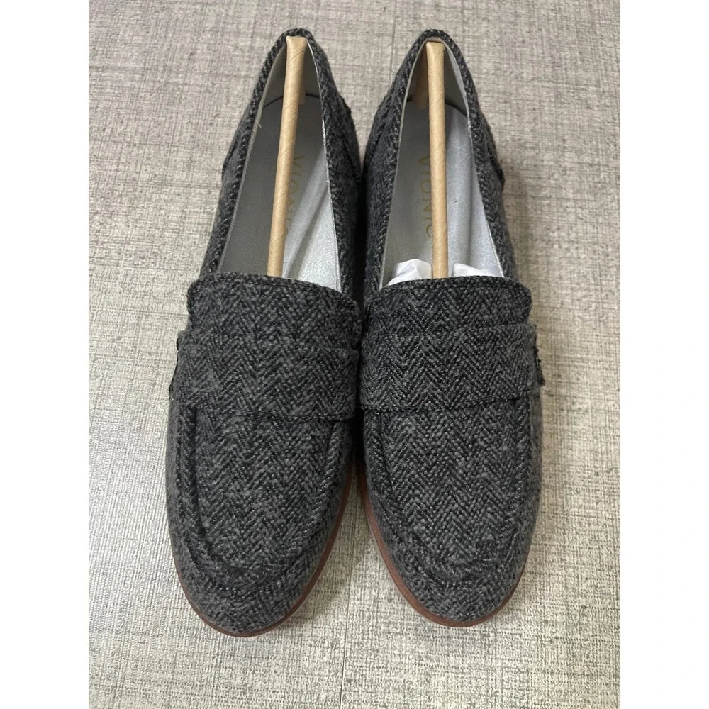 VIONIC Cleo Loafer Slate Grey Herringbone Tweed Platform Lug Sole Shoes 6.5 NEW